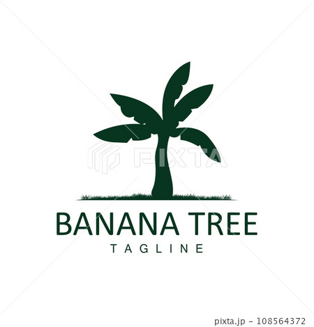 Banana Tree Logo, Tropical Fruit Plant Flat Silhouette Template Illustration Design 108564372