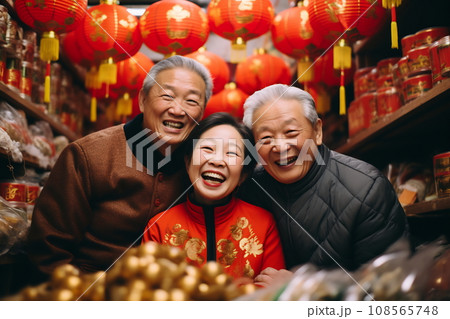 Multi generation family celebrating Chinese New Year 108565748