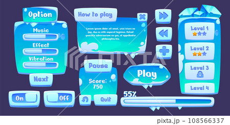 Blue gui elements with snow and icicles. Blue gui elements with snow and icicles. 108566337