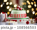 christmas cake with christmas decorations bokeh background 108566503