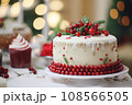christmas cake with christmas concept red white and green 108566505
