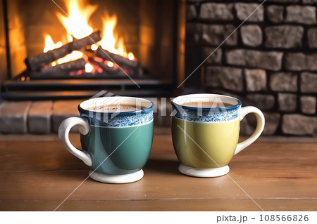 暖炉と温かい飲み物 暖炉と温かい飲み物 108566826
