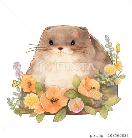 Groundhog Day holiday watercolor elements in cartoon style 108566888