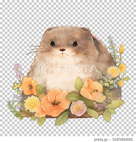 Groundhog Day holiday watercolor elements in cartoon style 108566888