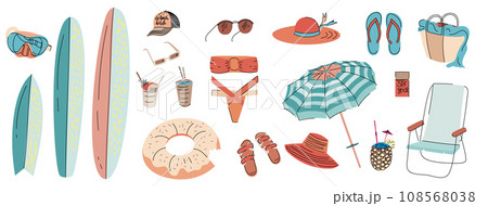Vector cartoon handdrawn set of summer element 108568038