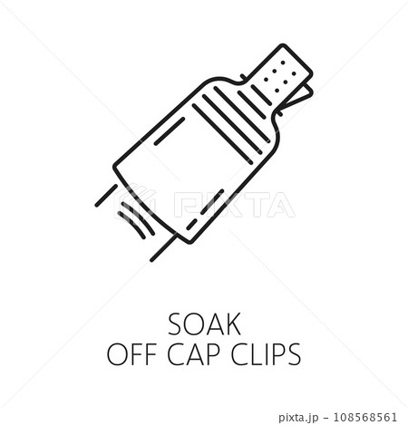 Nail manicure service icon with soak off cap clips. Cosmetics and makeup tools shop, cosmetology, woman beauty or spa salon line vector symbol. Manicure and pedicure service outline pictogram or sign 108568561