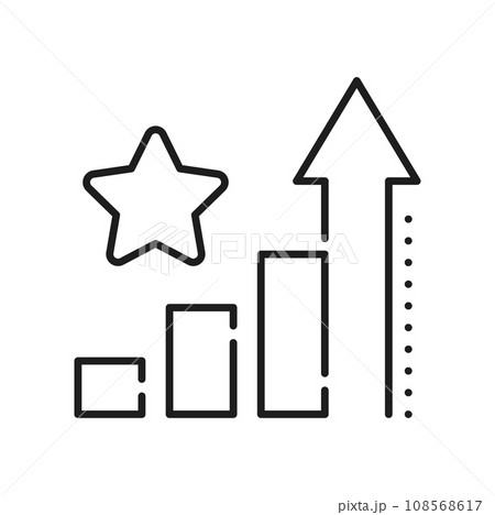 Golden star award gold growing chart grade outline icon. Vector ranking top quality sign. Excellent service, quality growth chart arrows up 108568617