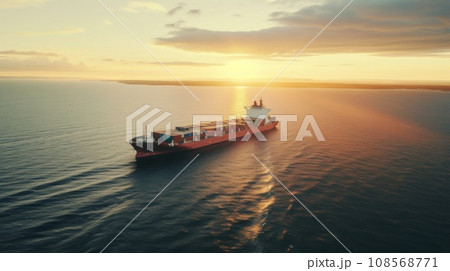 Container ship at sunset. 108568771