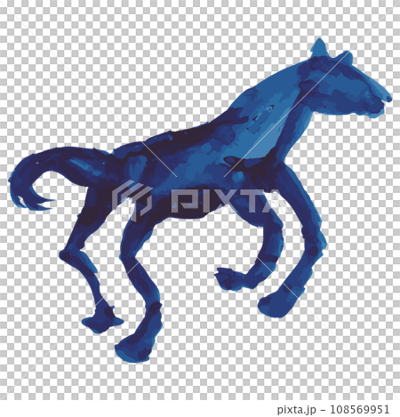 水彩風の筆跡の馬のシルエットのイラスト素材のセット ベクターの