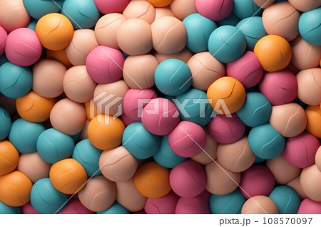 colorful spheres in orange, pink and blue shades. Generative AI 108570097