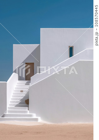 Modern white house in minimalist architecture concept. Generative AI 108570445