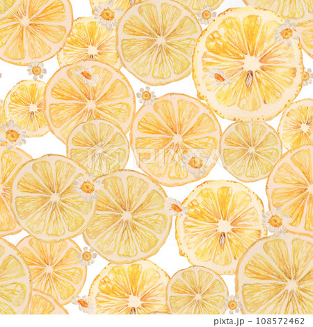 Pattern with lemon slices and chamomile 108572462