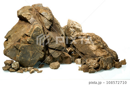 Isolated Frodo stone for aquascaping aquarium on the white background. Very rough textured stones. 108572710