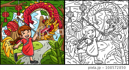 Year of the Dragon Child with Lantern Illustration 108572850
