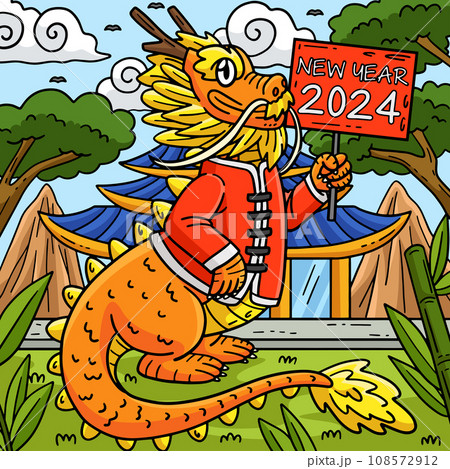 Year of the Dragon Chinese Outfit Colored Cartoon 108572912