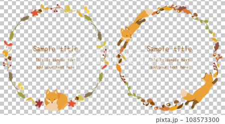 Cute autumn frame material fallen leaves and fox 108573300