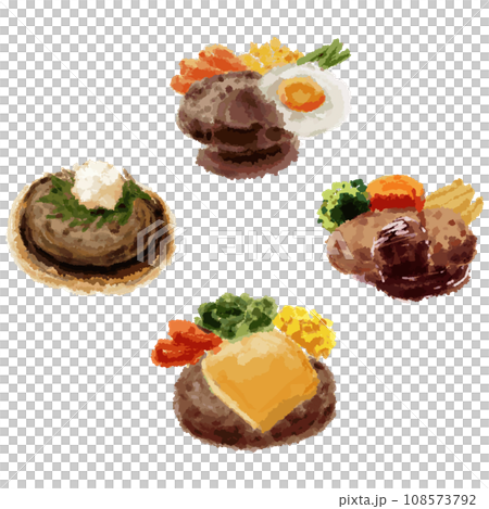 Illustration set of various hamburger dishes vector 108573792