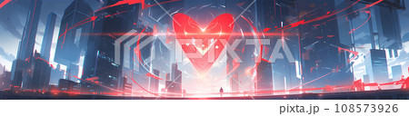 Multicolored Abstract Heart Futuristic Cyberpunk Style 108573926