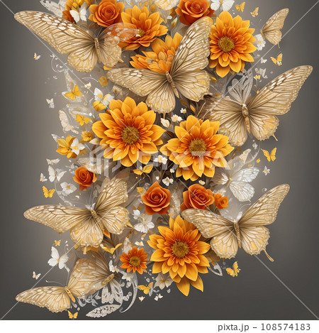 floral butterfly orange realistic background...のイラスト素材 [108574183] - PIXTA