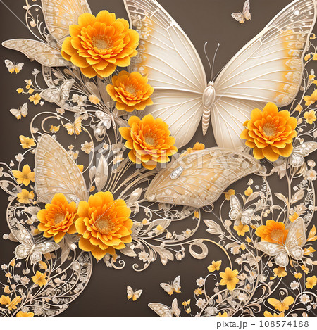 floral butterfly orange realistic background...のイラスト素材 [108574188] - PIXTA