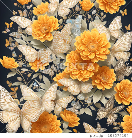 floral butterfly orange realistic background...のイラスト素材 [108574194] - PIXTA
