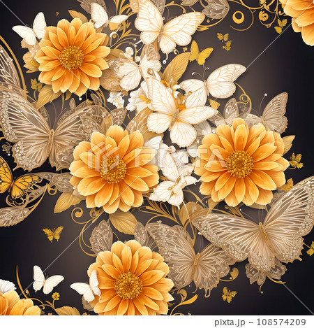 floral butterfly orange realistic background...のイラスト素材 [108574209] - PIXTA