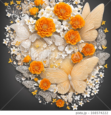 floral butterfly orange realistic background...のイラスト素材 [108574222] - PIXTA