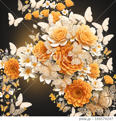 floral butterfly orange realistic background...のイラスト素材 [108574247] - PIXTA