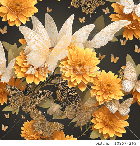 floral butterfly orange realistic background...のイラスト素材 [108574265] - PIXTA