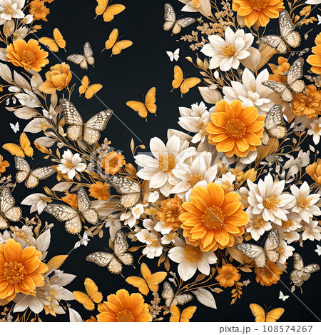floral butterfly orange realistic background...のイラスト素材 [108574267] - PIXTA