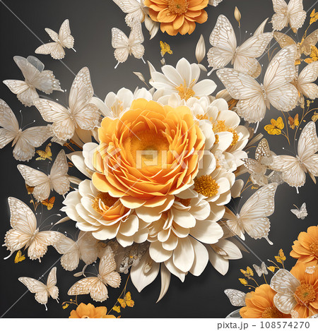 floral butterfly orange realistic background...のイラスト素材 [108574270] - PIXTA