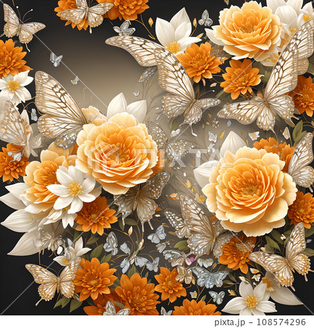 floral butterfly orange realistic background...のイラスト素材 [108574296] - PIXTA