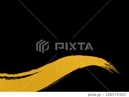 黒背景に毛筆で描いた金色の線　金箔 108574303
