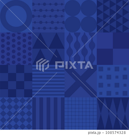 青い幾何学模様のチェック柄の壁紙 108574328