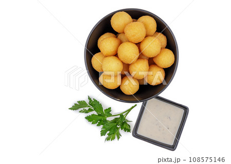 cheese balls with sauce on a white background for food delivery site 3 108575146