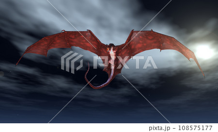 Red Dragon Attacking from a Night Sky 108575177