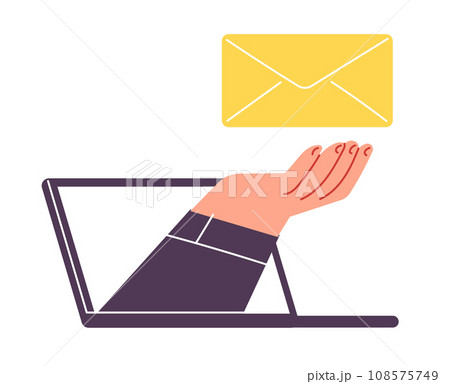 Email hand holds envelope letter mail laptop 108575749