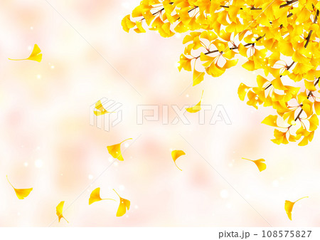 銀杏の枝と舞い落ちる葉の背景 108575827