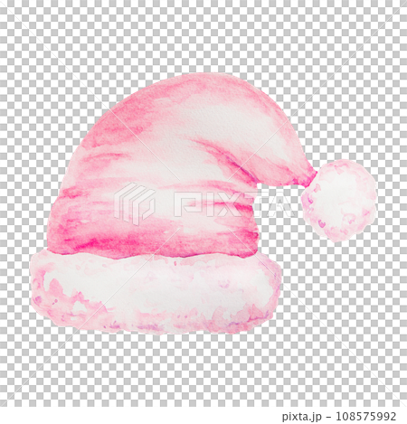Watercolor Santa Claus pink hat. Christmas accessory. Hand drawn winter illustration, symbol of new year holiday for greeting card, party invitations, posters, greetings, stories, notebooks, stickers Watercolor Santa Claus pink hat. Christmas accessory. Hand drawn winter illustration, symbol of new year holiday for greeting card, party invitations, posters, greetings, stories, notebooks, stickers 108575992