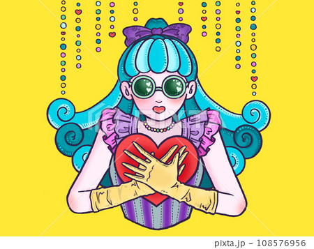 ドキドキする女の子　黄色背景 108576956