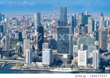 [都市風景]　上空から見た東京の街並み 108577637