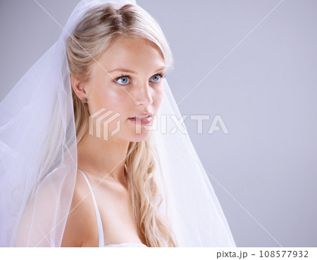 Thinking, bride and woman with beauty, underwear and celebration on a white studio background. Stylish, person or model with mockup space, wedding and marriage with girl, veil or commitment with idea Thinking, bride and woman with beauty, underwear and celebration on a white studio background. Stylish, person or model with mockup space, wedding and marriage with girl, veil or commitment with idea 108577932
