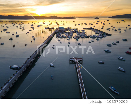 Aerial view of Chalong Pier during sunrise in Phuket, Thailand 108579206