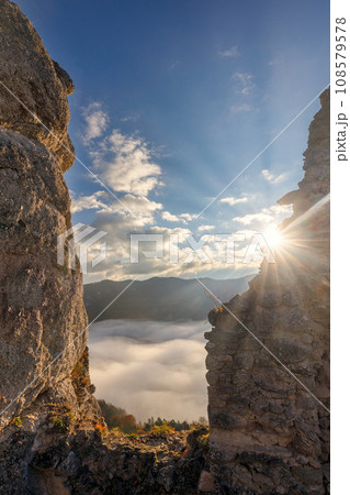 The Sulov castle ruin at autumn morning. 108579578