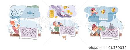 Gadget addiction. Vector illustration. The use gadgets and digital devices facilitates communication in various ways The gadget addiction concept highlights negative consequences excessive device 108580052