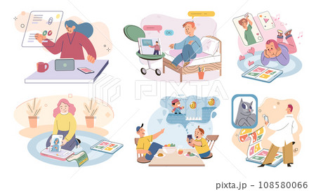 Kids with phone. Vector illustration. The internet has transformed way kids learn and communicate Mobile technology, including smartphones, has revolutionized way kids interact with digital world Kids with phone. Vector illustration. The internet has transformed way kids learn and communicate Mobile technology, including smartphones, has revolutionized way kids interact with digital world 108580066
