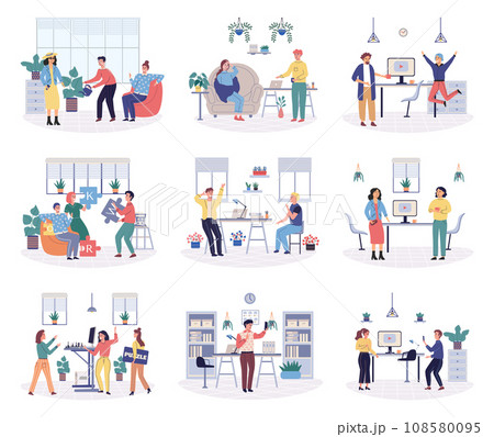 Office leisure vector illustration. The office provides space for leisure activities during break time Engaging in recreational activities in workplace promotes relaxation and rejuvenation Employees 108580095