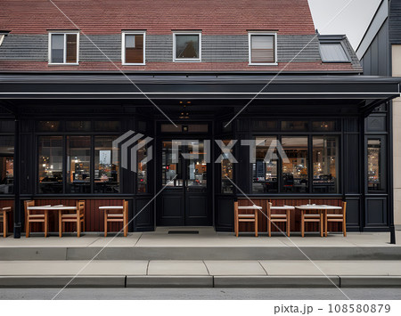 Realistic restaurant with medium shot hyper detail. 108580879