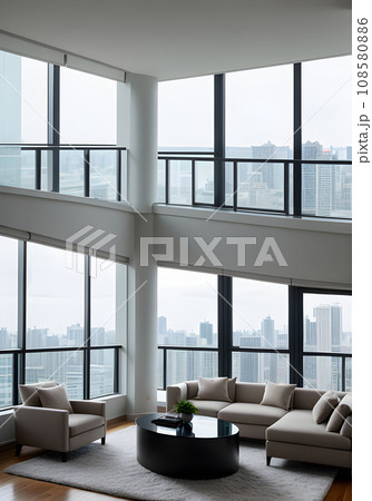 Ultrarealistic penthouse interior design medium shot hyperdetailed. 108580886