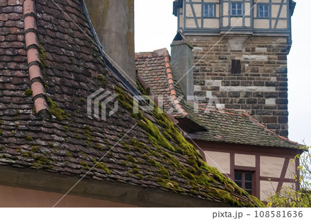 The fragment or detail of historical building at Rothenburg ob der Tauber where is the fortified city at Germany. 108581636